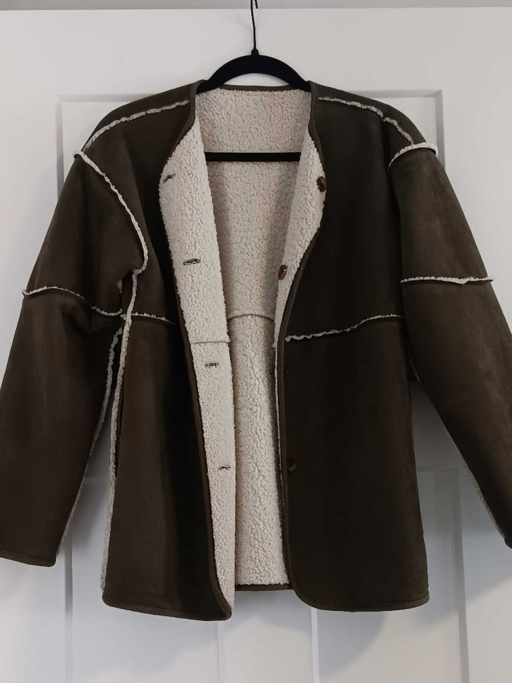 Banana Republic Green Faux Suede + Sherpa Reversible Jacket Size Small